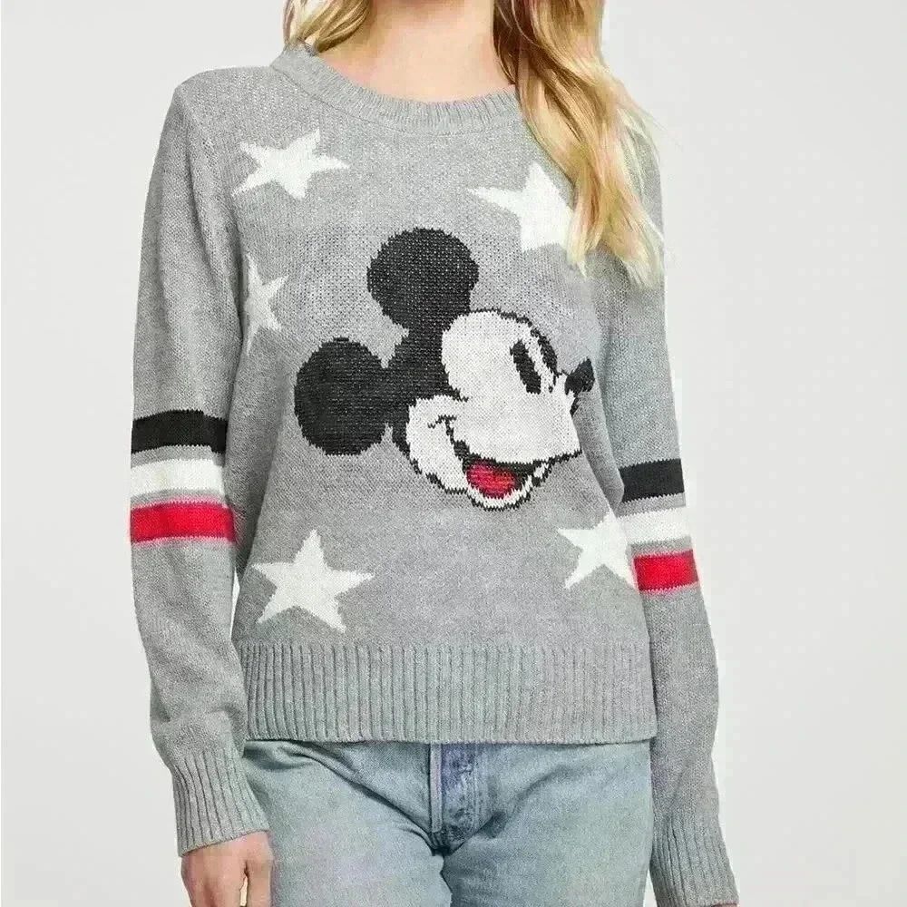 CHASER Disney Mickey Mouse Cotton Blend Long Sleeve Crew Neck Pullover